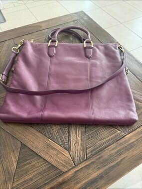 G.I.L.I. Pebbled Leather Convertible Satchel Plum Purple Goldtone Large Bag